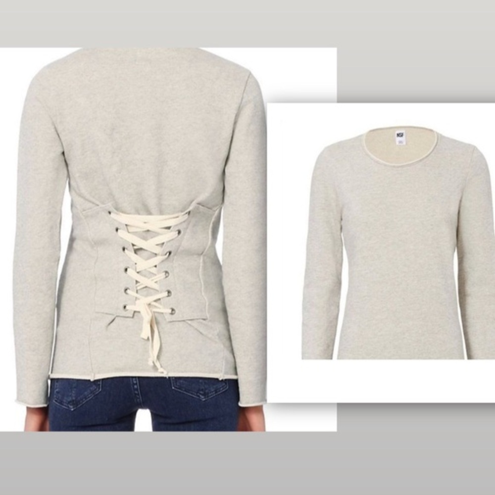 NSF Heathered Gray Corset Lace Down Back Sweatshirt Top size L
